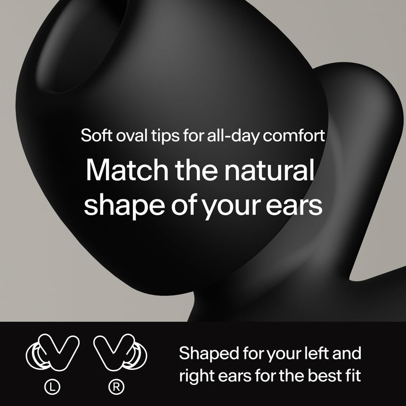 Alpine Silence Earplugs for Sleep, Focus & Travel - V-Shape Snug Fit & Soft Oval Tips – 4 Sizes XS/S/M/L - Comfortable, Reusable Hearing Protection - 22dB – Black