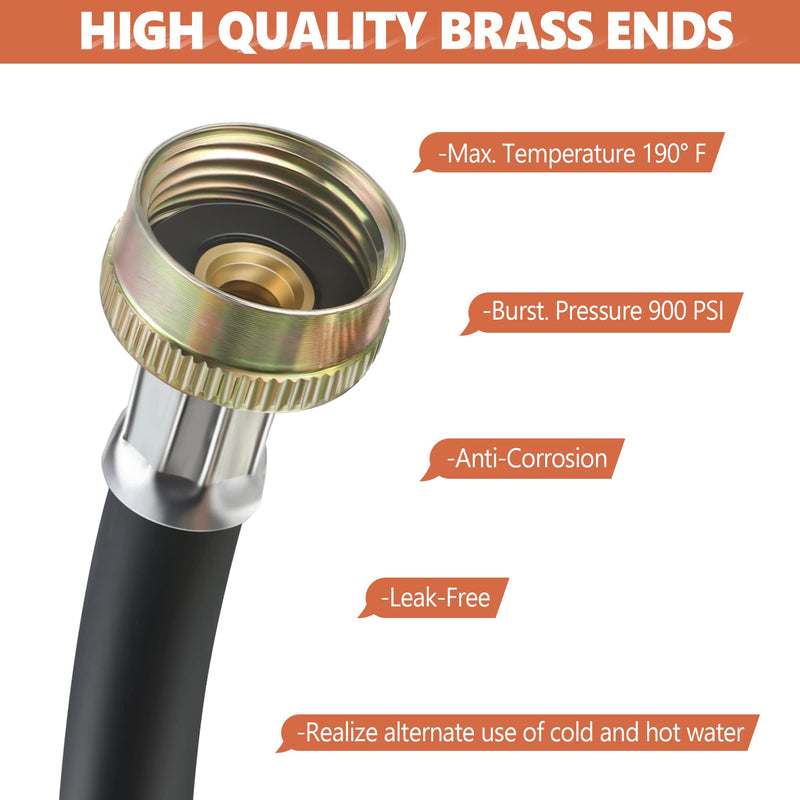 Dreyoo Rubber Washing Machine Y Hose, 3/4 Inch Brass Fittings, 1 ft (12 Inch) Length Hot and Cold Water Supply Y Mixer Hose Connector for Washing Machines Outdoor Garden Faucets(2 Pcs) 2
