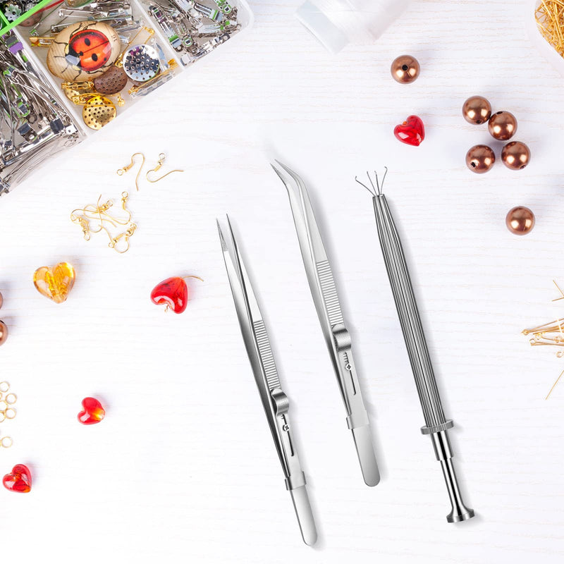 Honoson 3 Pack Diamond Tweezers Gem Stone Jewelry Locking Tweezers Stainless Steel Diamond Claw Holder Beads Ball Grabber Jewelers Pick up Tool Tongs for Jewelry Making(Claw and Tweezers) Claw and Tweezers