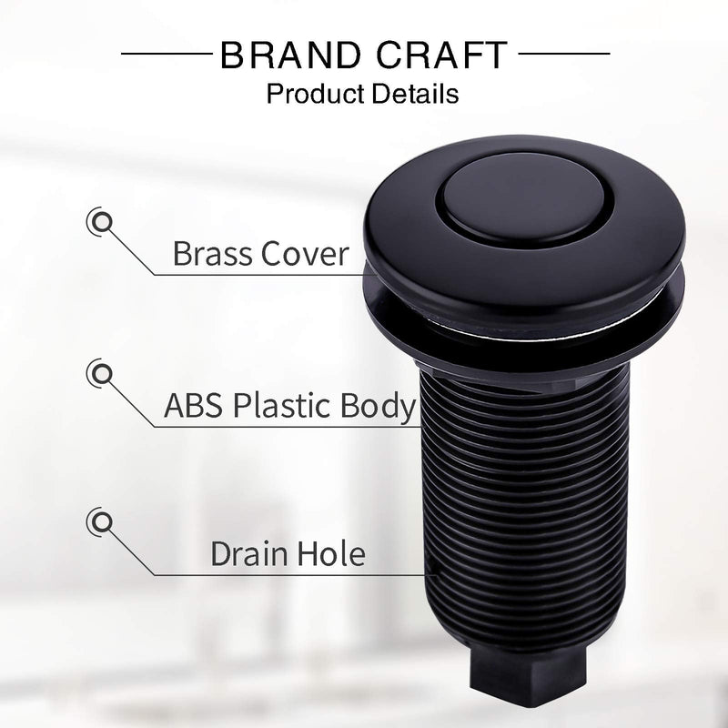 Garbage Disposal SinkTop Air Switch Kit with Long Button,Brass Made Cover,UL,Matte Black LONG/3.58"