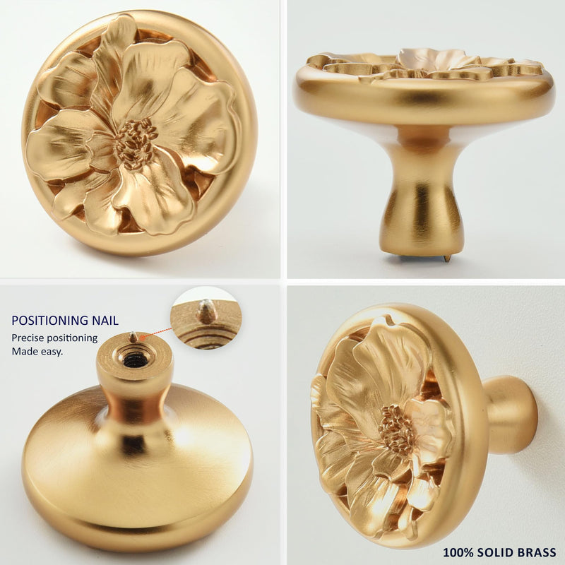 Flower Cabinet Pulls Handle Knob Drawer for Kitchen Dresser Wardrobe Bathroom and Cupboard One Hole Hardware Knobs for Girl Easy Installation Pack of 4 Champagne Bronze Single Hole