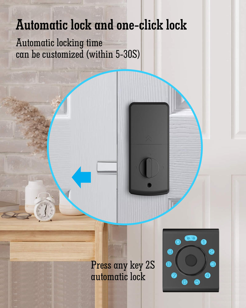 LELOUPFIDELE Smart Lock – Keyless Entry Door Lock with Keypad Deadbolt, Fingerprint & Anti-Peek Code, Compact Design, Auto-Lock, Easy Install for Home//Office (Matte Black) Matte Black