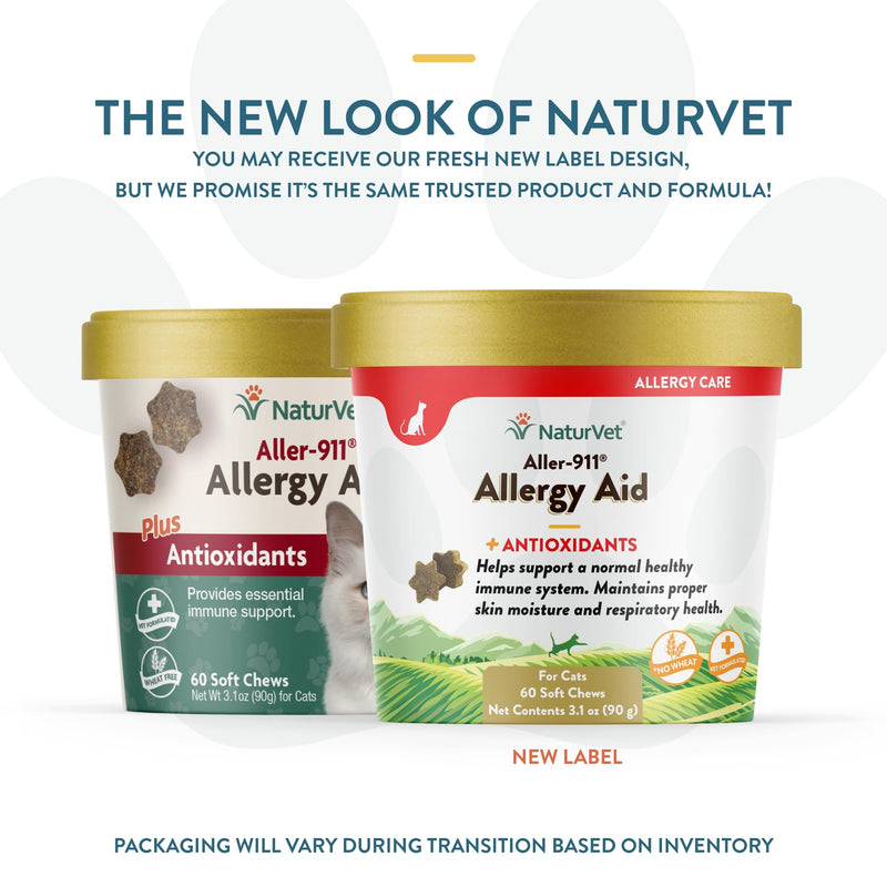 NaturVet – Aller-911 Allergy Aid Plus Antioxidants For Cats – 60 Soft Chews | Supports Immune System, Skin Moisture & Respiratory Health | Enhanced With Omegas, DHA & EPA | 30 Day Supply - PawsPlanet Australia