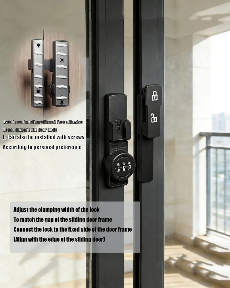 3-Digit Combination Lock for Double Doors Cabinets Closets Black