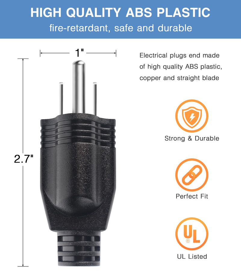 NEMA 5-15P Electrical Replacement Plugs End, Extension Cord Ends 125V 15A 2Pole 3Wire Male Plug，Ground Neutral Generator Plug, 3 Prong Power Replacement Plug, 3-Pack