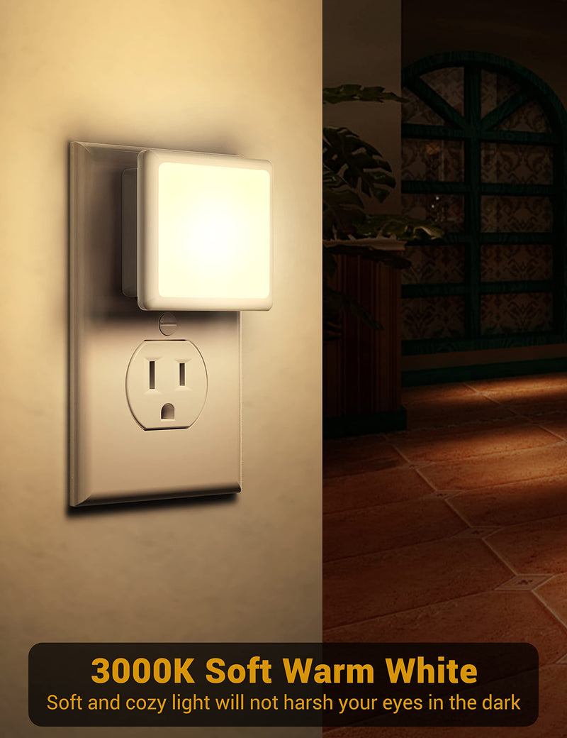 JandCase Night Lights Plug into Wall 2 Pack, Plug in Night Light with Dusk-to-Dawn Light Sensor, 3000K Soft White 0.3W, LED Nightlight for Bathroom, Adult, Hallway Warm White