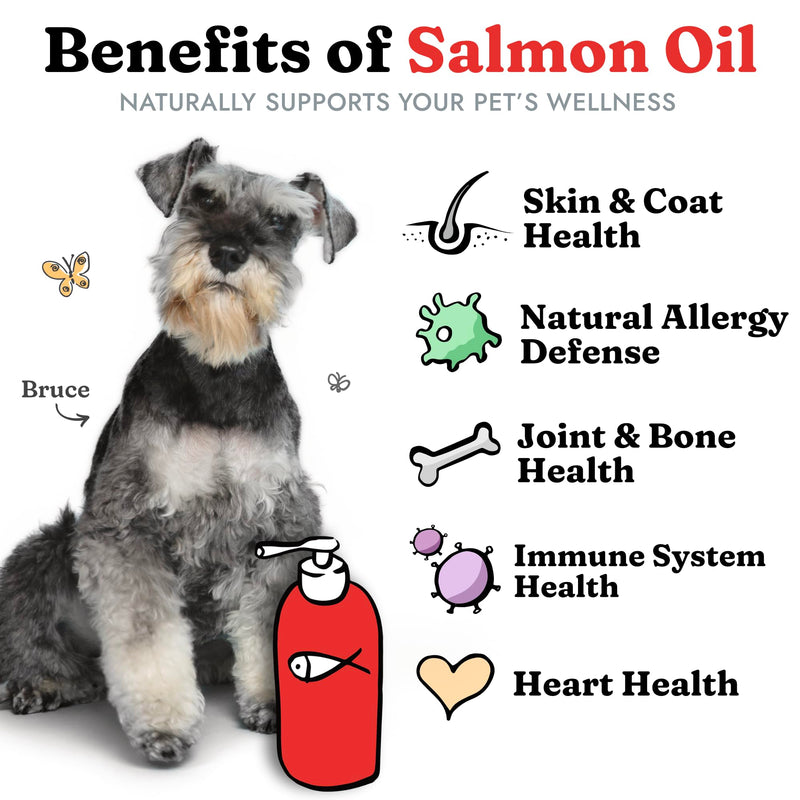 Salmon Oil for Dogs & Cats - Healthy Skin & Coat, Fish Oil, Omega 3 EPA DHA, Liquid Food Supplement for Pets, All Natural, Supports Joint & Bone Health, Natural Allergy & Inflammation Defense, 8 oz 8 Ounce Salmon Oil