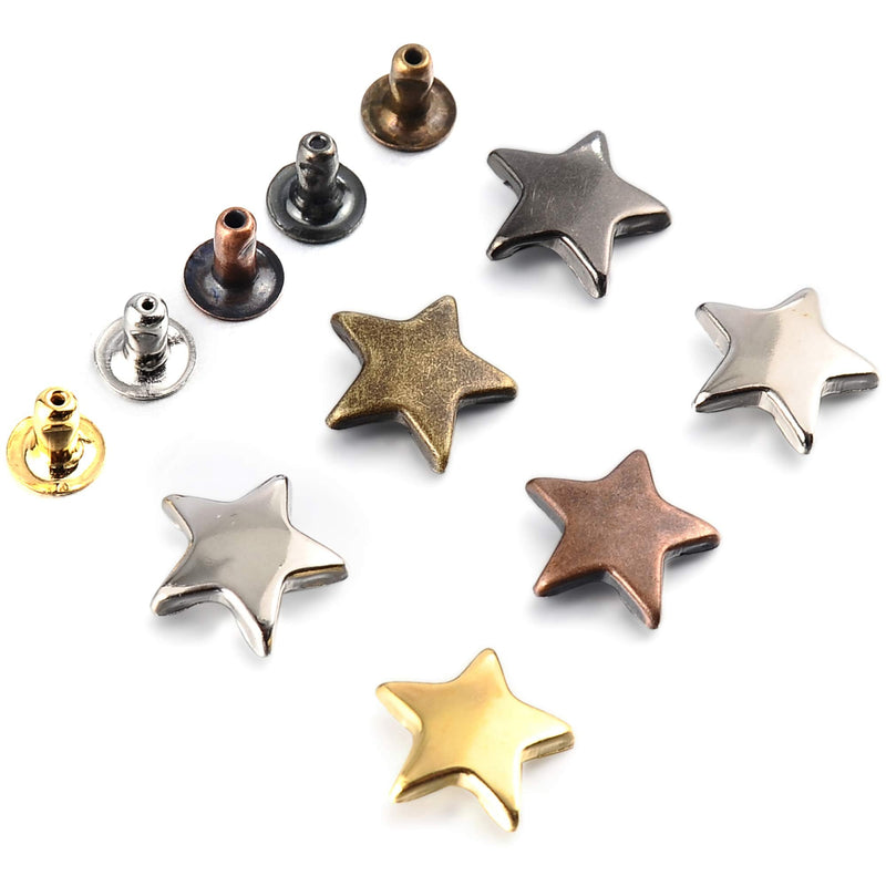 200 Sets 12MM Mixed Color Star Rivets for Leather Star Rivet Studs Kit Garment Rivets Leather Rivets Studs and Spikes for Leather Craft Clothing Bags Belts Dog Collar Shoes DIY Rivets 15/32 Inch Mixed in Box