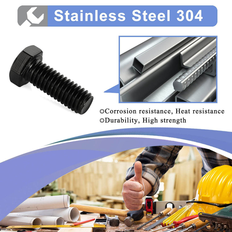 5/16-18 x 1-1/2“ Hex Head Bolts, Fully Threaded, Stainless Steel 304(18-8) Bolt, Black Oxide Finish, Quantity 20 5/16-18 x 1-1/2" (20 PCS)