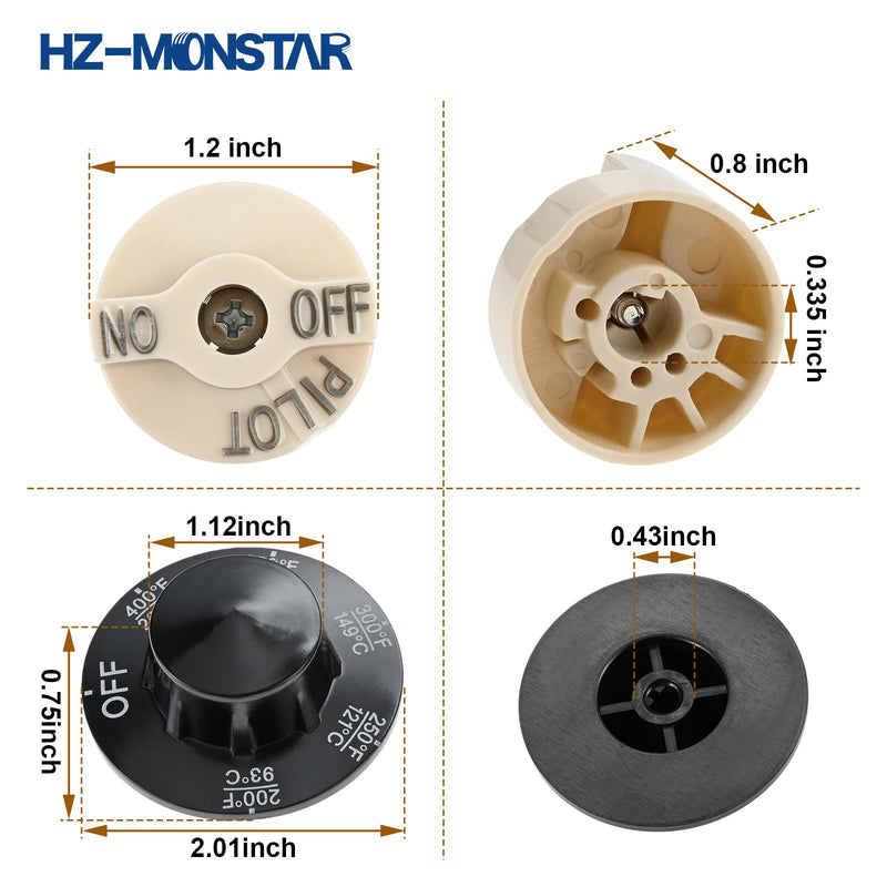 Control Valve Beige Pilot Dial Knob and 200-400°F Thermostat Knob, P6071267 1751-012 Gas Valve Beige Knob Pilot Dial, Thermostat Dial Knob Compatile with Fryers, Range, Braising Pan