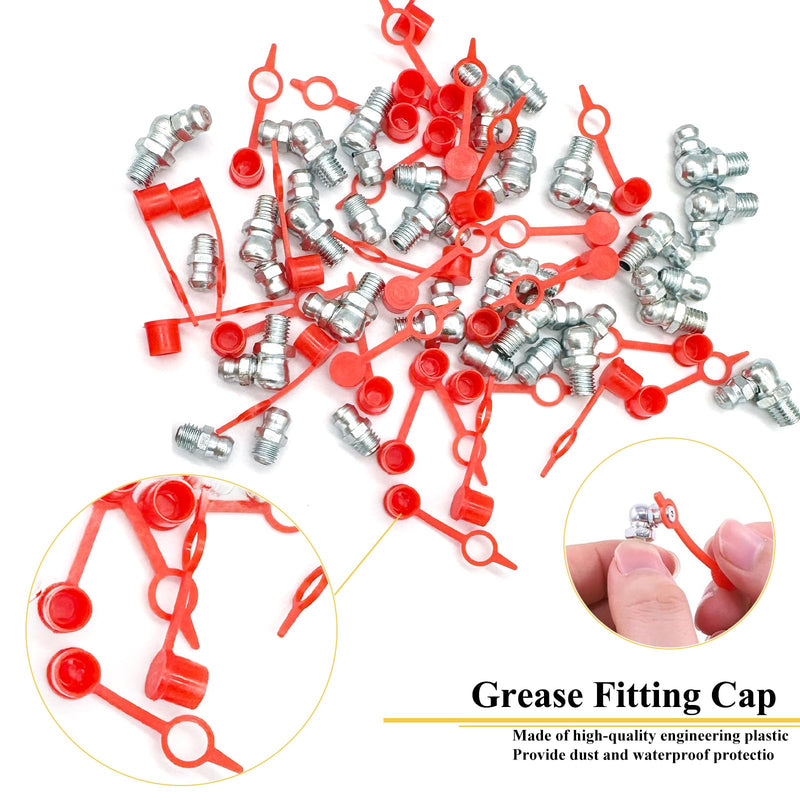 30Pcs 1/4"-28 Straight 45 90 Degree Grease Fitting Assortment Kit with Grease Zerk Fittings Caps, Galvanized Steel Hydraulic Grease Zerk for Industrial and Agricultural Machinery Cars Ships ets 1/4"-28-30 Pcs