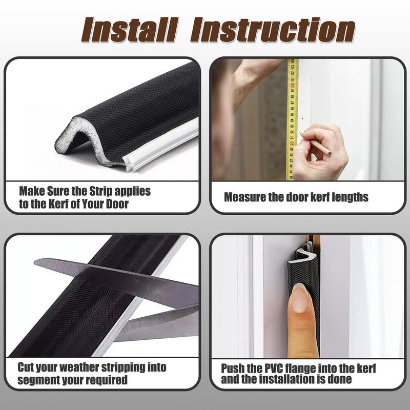 26 FT Door Frame Extra Thick Kerf Non-Adhesive Weather Stripping Seal Strip PU Foam, PE Cover, Groove Slot Installation for Large Gap, Sound, Dust, Water Insulation (26ft, Black, Extra Thick Flanged) Extra Thick Flanged 26ft