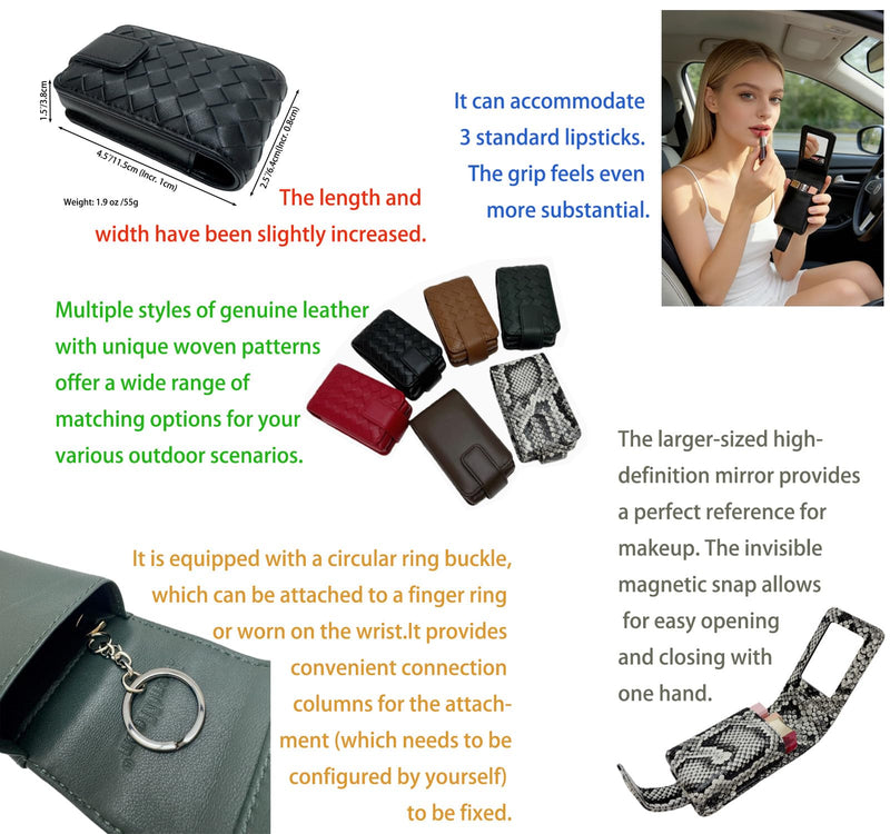 AgentMoon Luxury Handheld Lipstick Pouch with Mirror,Genuine Leather Lip Balm Case with Clamshell Magnetic Hidden Clasp,Exquisite Travel Makeup Lipstick Case. (Snake Skin Pattern) 10 - Snake Skin Pattern