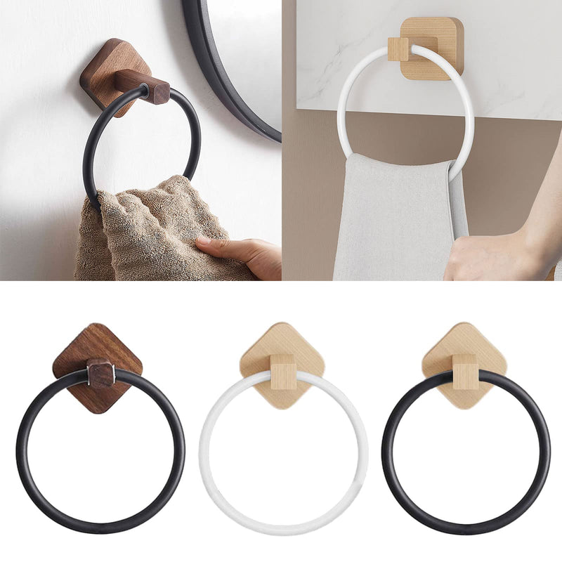 Towel Rack Aluminum Wood Towel Ring Hand Towel Holder for Bathroom Towel Rack Hanger for Kitchen Wall Mount Heavy Duty Storage, Walnut Black
