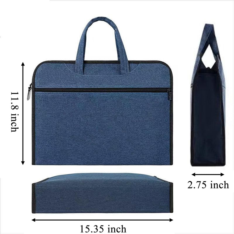 Oxford Zippered Document Bag Zippered File Bag with Handle Waterproof Portable Office Organizer File Tote Bag Pouch Blue