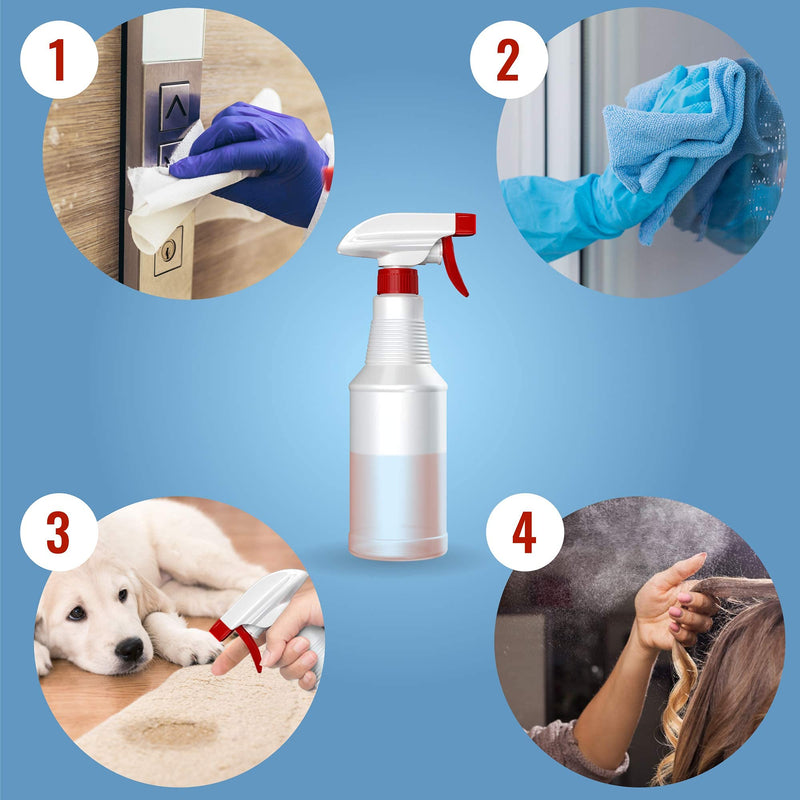 LiBa Spray Bottles (4 Pack,16 Oz), Refillable Empty Spray Bottles for Cleaning Solutions, Hair Spray, Watering Plants, Superior Flex Nozzles, Mist Sprayer, Bleach/Vinegar/Rubbing Alcohol Safe Frosted