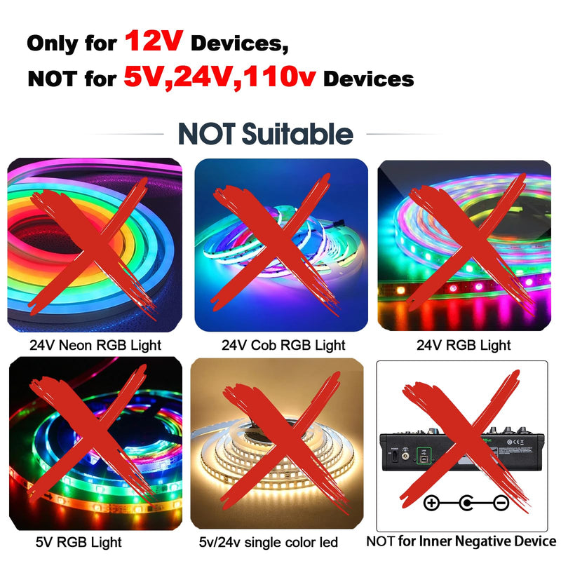 12V Power Supply with Switch for Led String Light, Led Strip Light, Neon Sign, Under Cabinet Lighting, DC 12V CCTV Camera,Output 2A, 24 Watt Max