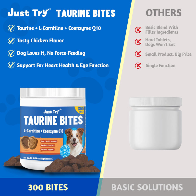 Just Try 10.58 OZ Taurine Supplement Coq10 for Dogs with L-Carnitine & Coenzyme Q10 Support Dog Heart, Immune and Eyes Health 10.58 Ounce