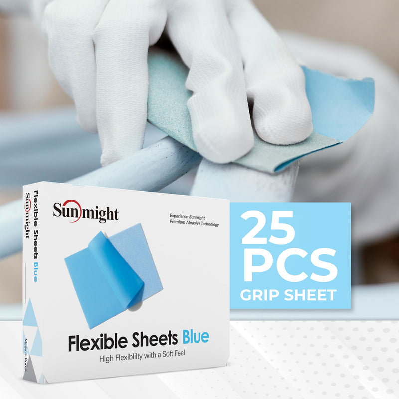 Sunmight 600G Grip 25 Flexible Sanding Sheets - Premium Aluminum Oxide - Flexible Sandpaper Film Backing - Ceramic Alumina Grit - Sandpaper for Wood, Metal, Plastic & Automotive Blue