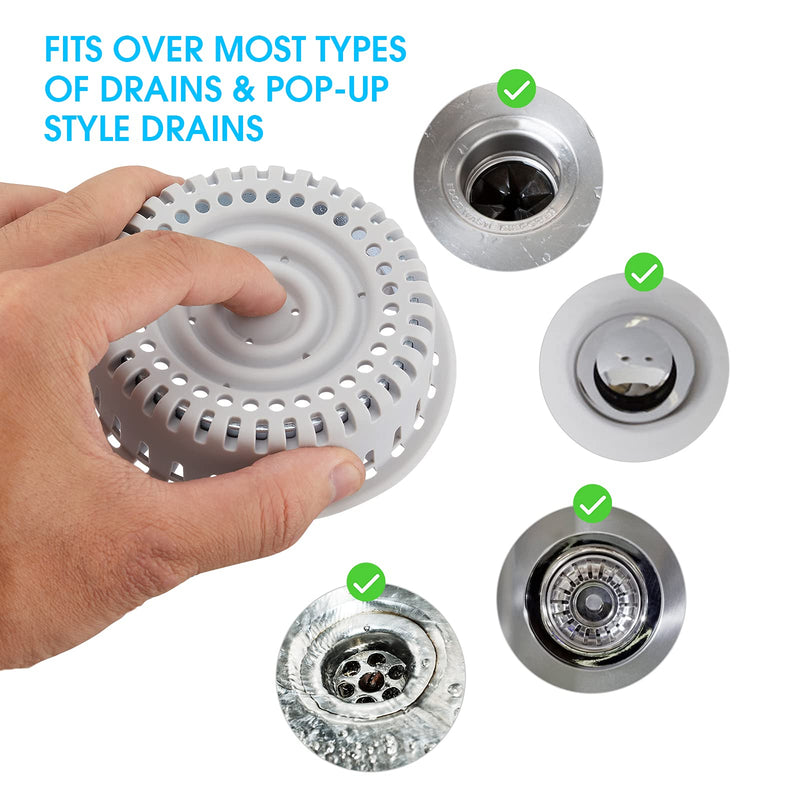 Drain Hair Catcher, Upgraded Protector with Silicone & Stainless Metal Designed for Pop-Up and Regular, Effective Without Slowing Drainage Gray