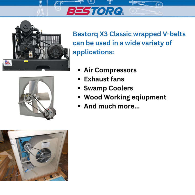 BESTORQ A53 or 4L550 V-Belt, Classic Wrapped Rubber X3 V-Belt, Black, 55" Outside Circumference x .51" Width x .34" Height, Pack of 2