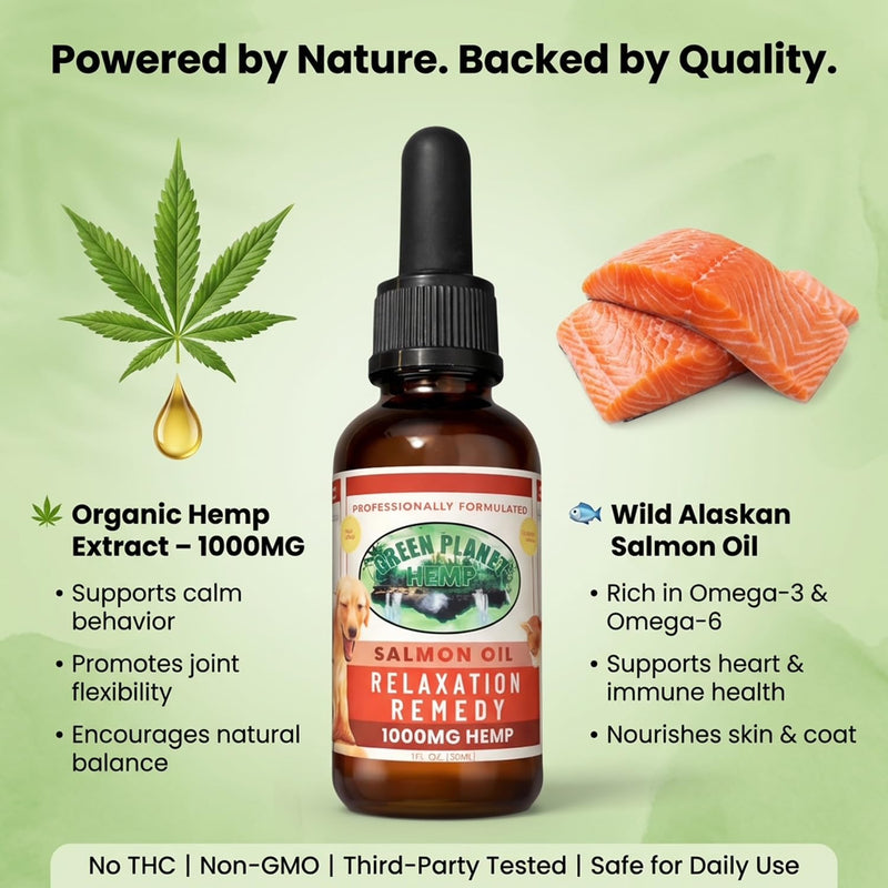 Pet Hemp Oil |Dogs and Cats | Wild Alaskan Salmon Hemp Oil |Hip, Joint and Muscle Support | Aids with Skin, Coat, Anxiety, Stress and Pain | 1000 mg