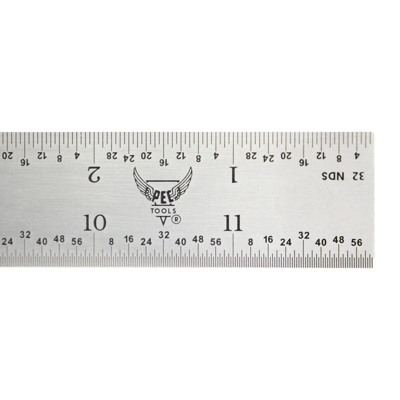 PEC Tools High Precision Metal Ruler, 12 Inch Rigid Machinist Rule, 4R Graduation (1/8", 1/16", 1/32", 1/64"), Carbon Steel with Satin Chrome Finish, Trusted by Professionals, Made in USA