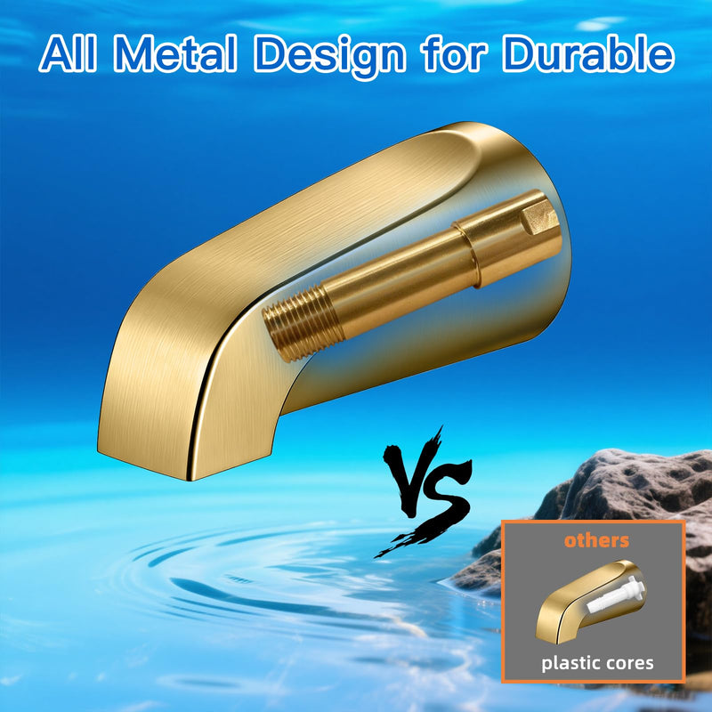 Tub Spout without Diverter, Slip-On Tub Spout, Heavy Duty All Metal Bathtub Faucet with brass,Shower Slip-on Bathtub Faucet for 1/2 Inch Copper Pipe,5-3/8 Inch Bath Tub Faucet Replacement,Brushed Gold Brushed Gold