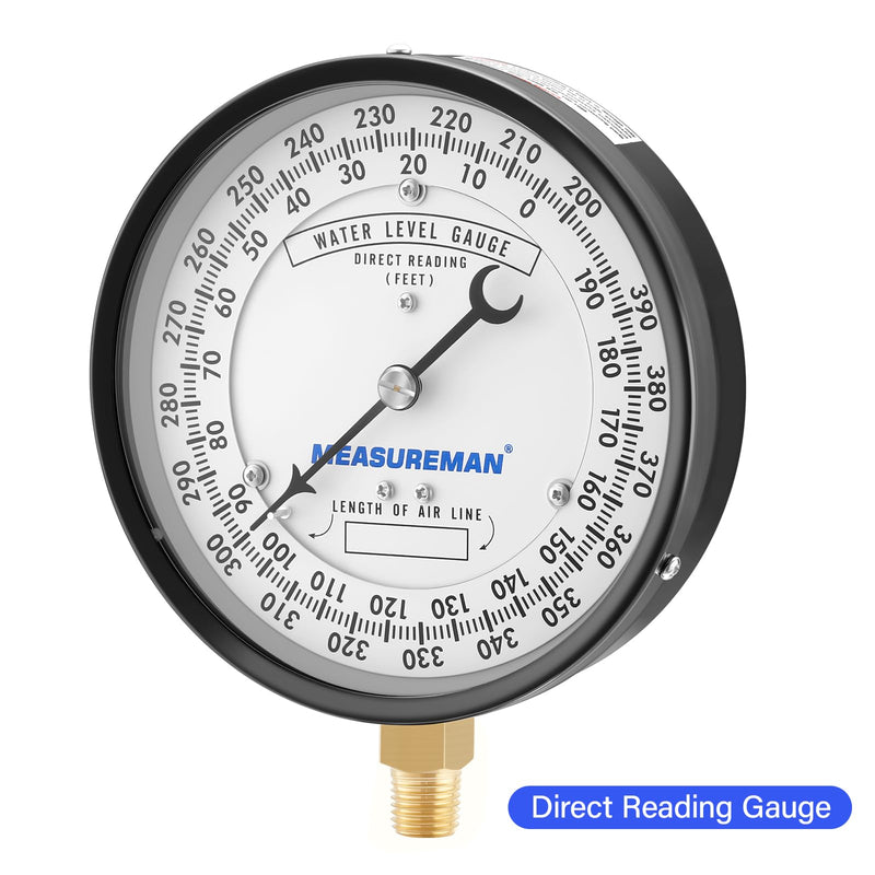 MEASUREMAN 4-1/2" Water Level Gauge, Lower Mount, 0-390 ft H2O Range, ASME B40.1 Grade B