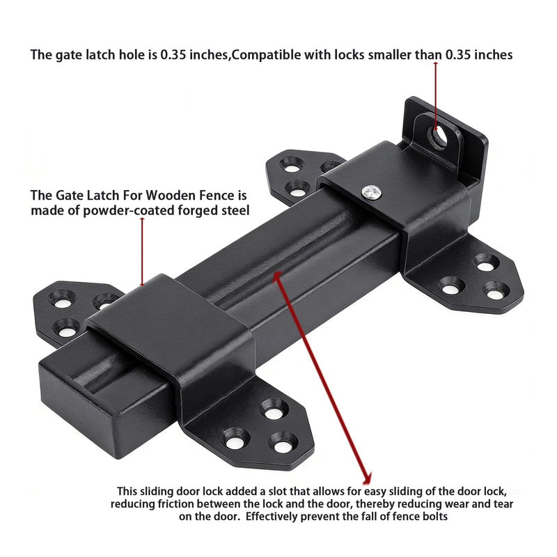 Heavy Duty Slide Bolt Gate Latch,Gate Latch Lock with Padlock Hole,Gate Latch for Wooden Fences, Barn Doors, Sliding & Swing Gates, Outdoor Sheds & Courtyards, Matte Black(2Pack) Black (2Pack)