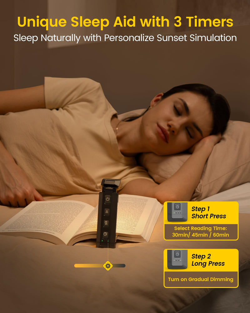 Glocusent Extendable Book Light for Reading in Bed, 5 Enhanced Brightness & 3 Colors with Sleep Aid & Timers, USB Rechargeable Reading Light for Books in Bed, Ideal Book Lovers Gifts Gray