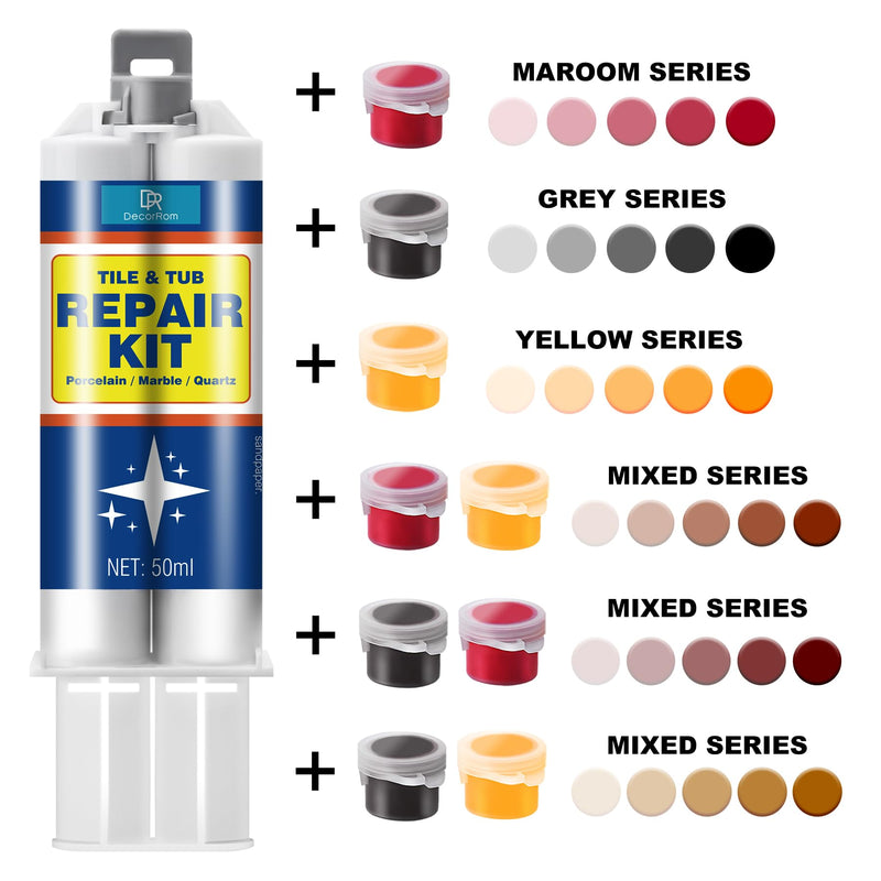 Porcelain Repair Kit - 3.4oz Tile and Fiberglass Tub Repair Kit, Fast Repair Granite and Quartz Countertop Chip Repair Kit for Cracks, Dents, Holes on Ceramic Bathtub Sink, Marble, Acrylic, Granite