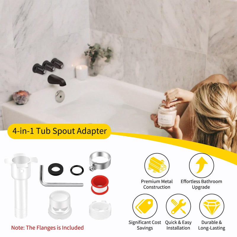 Tub Shower Trim Kit – 3 Piece Shower Knob (Included Flange Base) with 4-in-1 Tub Spout Adapter – Compatible with Pfister Verve & 3-Handle Bathtub Faucets – Fits 1/2" & 3/4" IPS Connections Shower Knob + Tub Spout + Base Matte Black