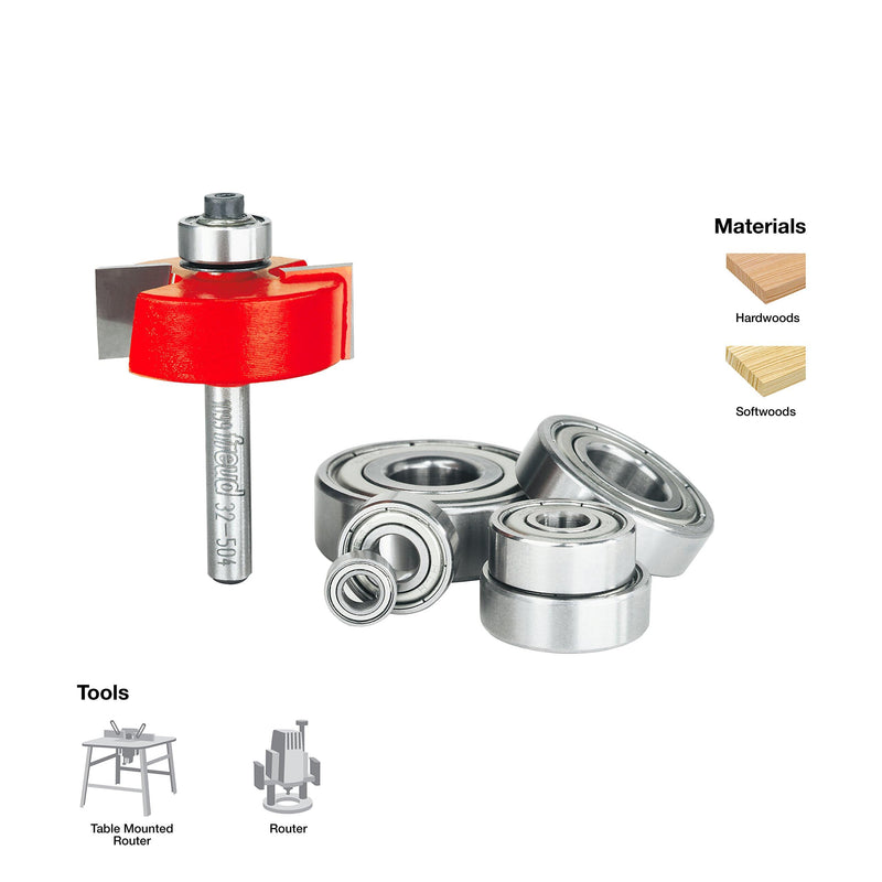 Freud 32-504 Rabbeting Bit Bearings,Flush:1/8,1/4,5/16,3/8,7/16,1/2", 1/4" Shank 1/4-Inch Shank Multi-Rabbeting Router Bit Set