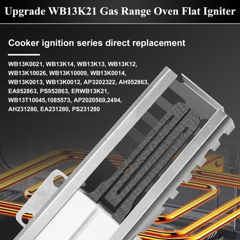WB13K21 Gas Range Oven Flat Igniter with Connector Plug, 5303935066 Oven Igniter for GE Hotpoint Kenmore Gas Stove, Replaceable IG9998 Norton-501a AP2020569 PS231280 WB13T10045