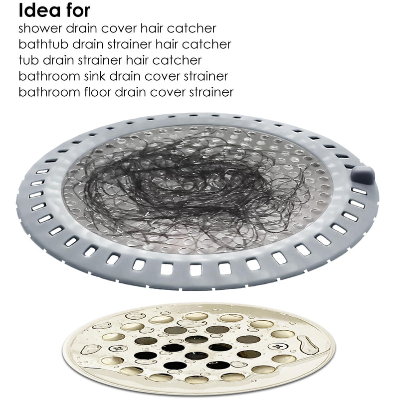 2PCS Shower Drain Hair Catcher/Strainer/Cover/Filter/Trap, Bathtub Catcher, Stopper for Stall Drain/Bathroom Floor Drain, Stainless Steel and Silicone Shield Silver