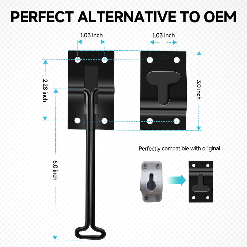 RV Door Holder with Silent Snap, Upgrade Noiseless Black Metal Camper Door Holder Trailer Door Latch, Catch T-Style Door Holder to Keep Door Open for Cargo Trailer, Truck (2 Pack,6 Inch)