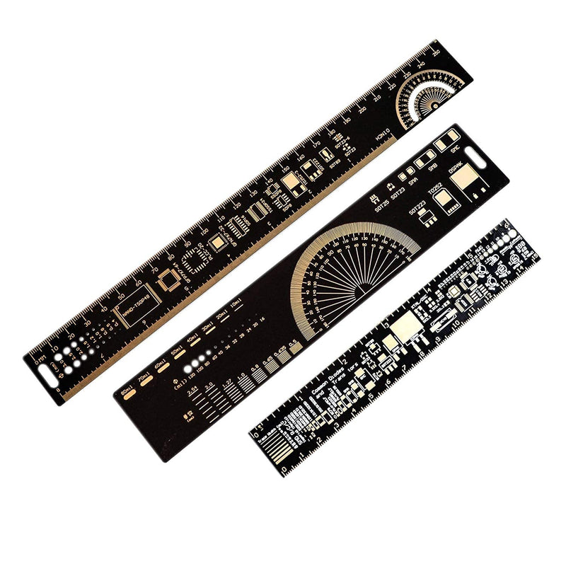 Mayata 3PCS/4PCS 15cm 20cm 25cm 30cm Multifunctional PCB Ruler Measuring Tool Resistor Capacitor Chip IC SMD Diode Transistor Package 180 Degrees (4pcs/lot)