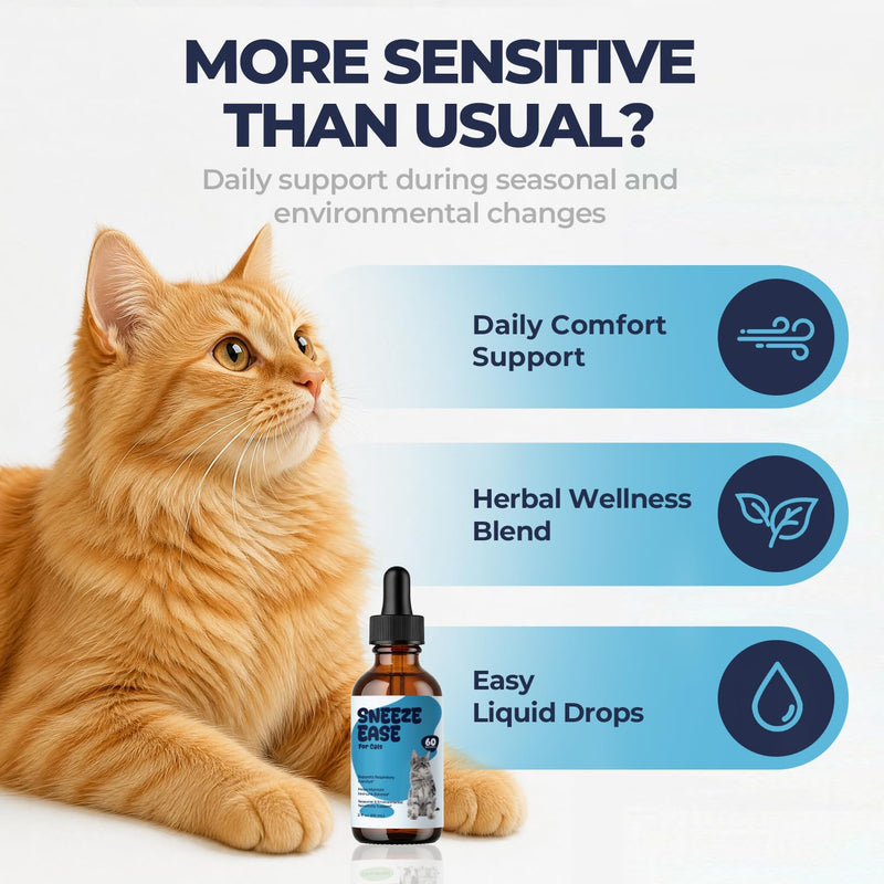 Cat Sneezing & Respiratory Support Drops, Seasonal Sensitivity & Watery Eyes Comfort for Cats, Herbal Blend with Nettle & Eyebright, Daily Immune Balance Support, Easy Liquid, 2 fl oz