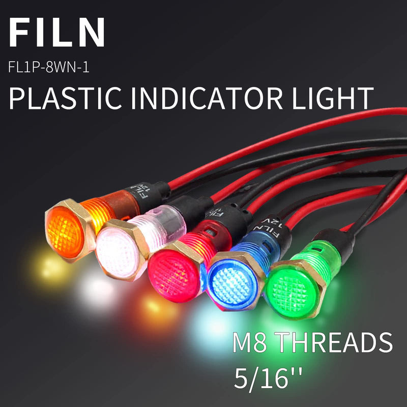 10Pcs 8mm(5/16'') 12v led Indicator Light Pilot Signal lamp with Mini 24V watarproof red Green Bule Yelow White Panel Lights (8MM, Red+Green+Blue+White+Yellow) 12V-24V Red+Green+Yellow+Blue+White
