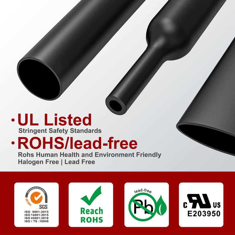 Chanzon 4:1 Ratio 5/32" (4mm) Heat Shrink Tubing - Marine Grade Waterproof Adhesive Lined - 8Ft Roll (2.5M Total Length) Black Polyolefin Sleeving Wrap Shrinking 4 to 1 Ratio 1pcs 4mm (5/32") - 8FT
