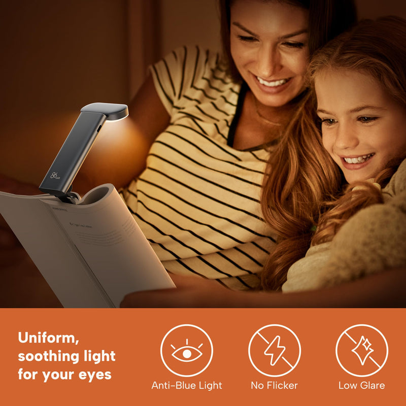 86lux Book Light, Reading Light for Book in Bed, USB Rechargeable LED Night Light with 3 Colors & Limitless Dimming, Aluminum Alloy Bookmark Light for Book Lovers,Technology Black Technology Black
