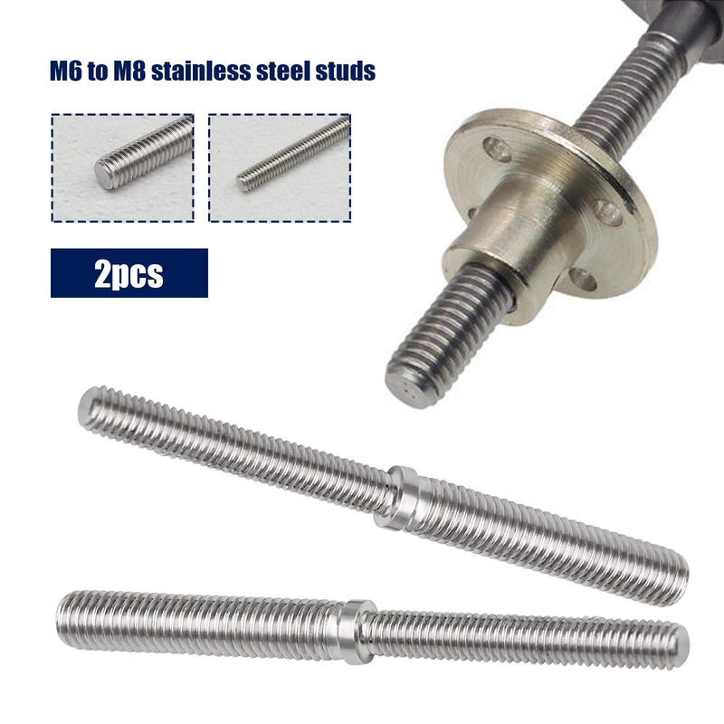 SING F LTD 2Pcs Double End Threaded Stud Screw Bolts M6 to M8 304 Stainless Steel Thread Adapter for Structural Columns Fasteners