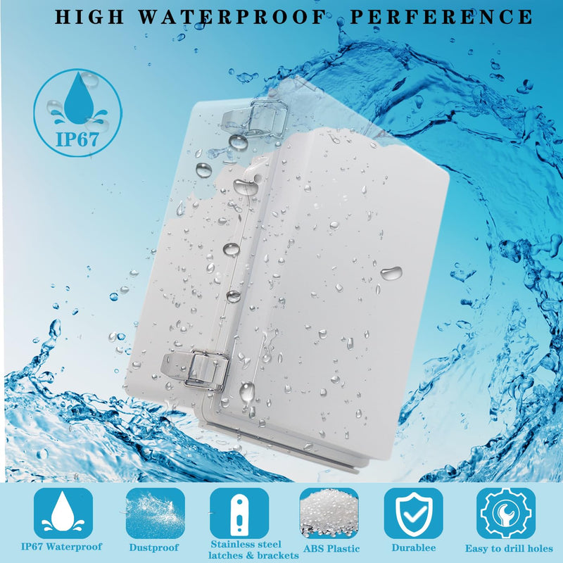 Outdoor Waterproof Electrical Box Junction Box Weatherproof IP67 ABS Plastic Enclosure Switch Router Project Box Electronics DIY Enclosure With Mounting Plate Wall Bracket Grey 8.6"x6.6"x4.3" 8.66" x 6.69" x 4.33"