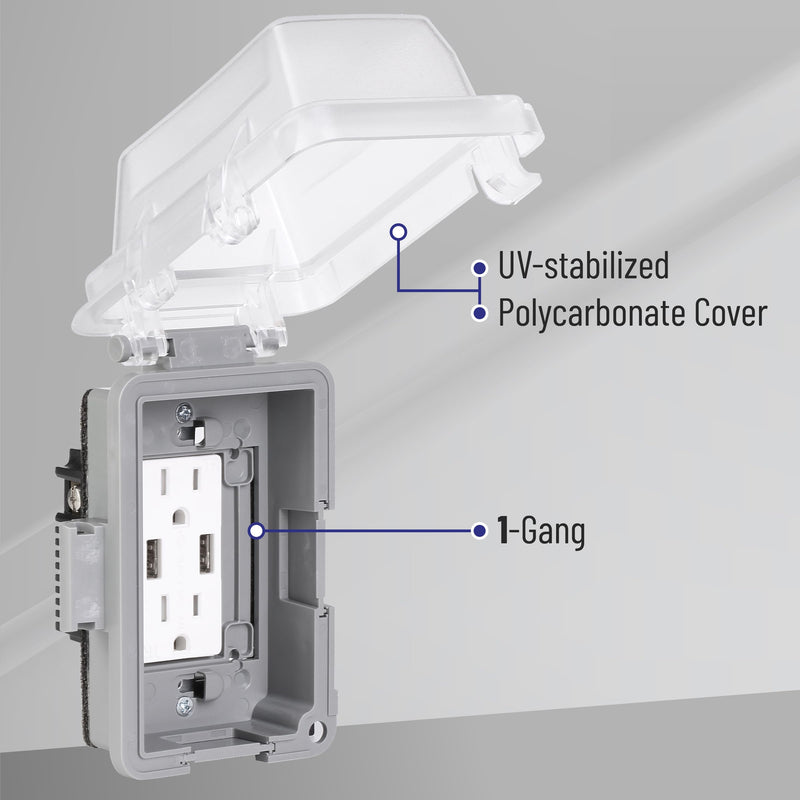 Bates- Weatherproof Electrical Outlet Cover, 1-Gang, Outdoor Outlet Cover Weatherproof, Outdoor Plug Cover, Outdoor Electrical Outlet Cover, Weatherproof Outlet Cover, Outdoor Receptacle Cover clear