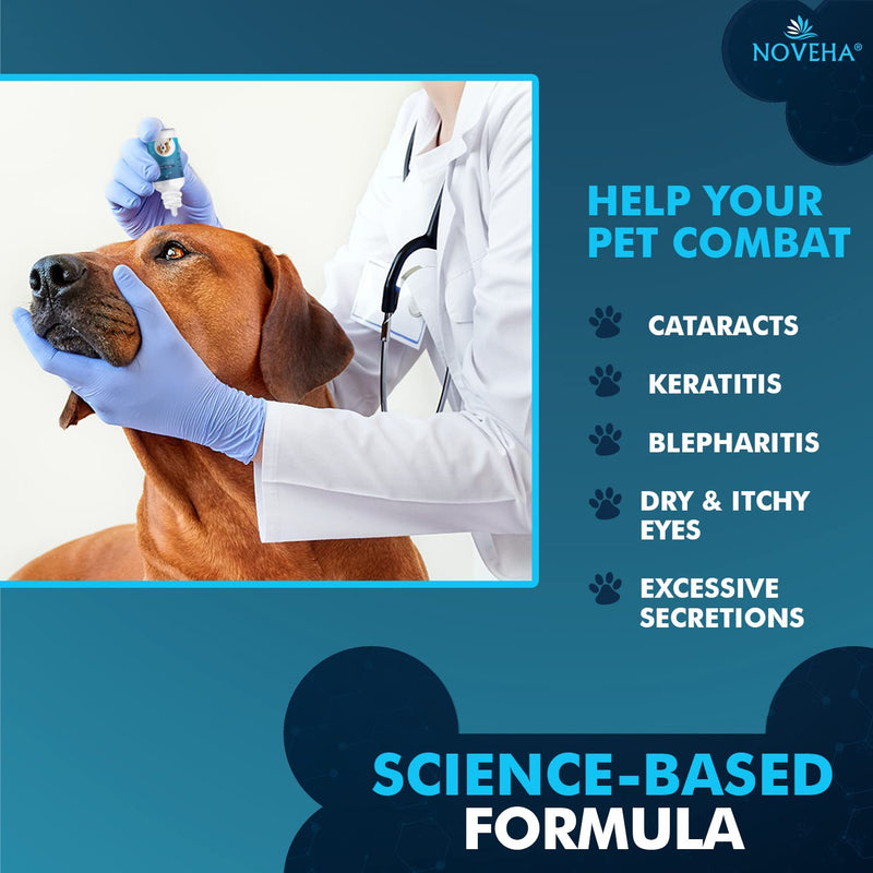 NOVEHA Cataract Drops for Pets | Advanced Lanosterol Solution + NAC | Therapeutic Eye Lubricating Drop for Dog & Cats | Improve Vision Clarity, Health & Dryness, Pink Relief in Animals (3 x 10 mL) - PawsPlanet Australia