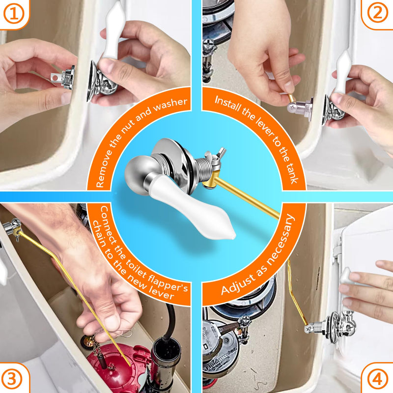 Boltigen Toilet Handle Replacement Kit, Front Mount Flush Handle for Toilet Tank, White Toilet Lever Replacement with Stainless Steel Flapper Chains, for Universal Toilets Flush Repair 1
