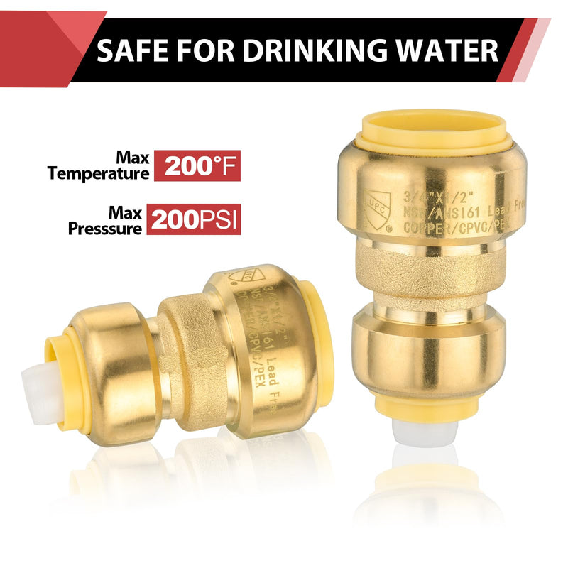 10piece Push Fit 3/4" x 1/2" Reducing Coupling 3/4" x 1/2" (P10)