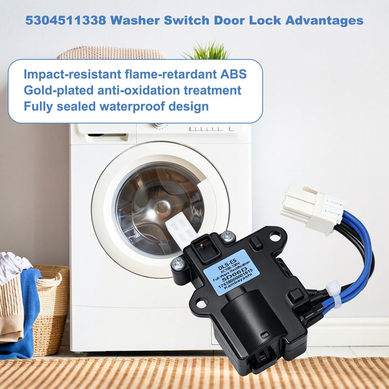 5304511338 Washer Switch Door Lid Lock Assembly, Compatible with Frigidaire Washing Machine, Replaces 5304511338 17438000001615 DLS-E5 4584280 AP6261624 PS12176462 EAP12176462 Washer Switch Door Lock
