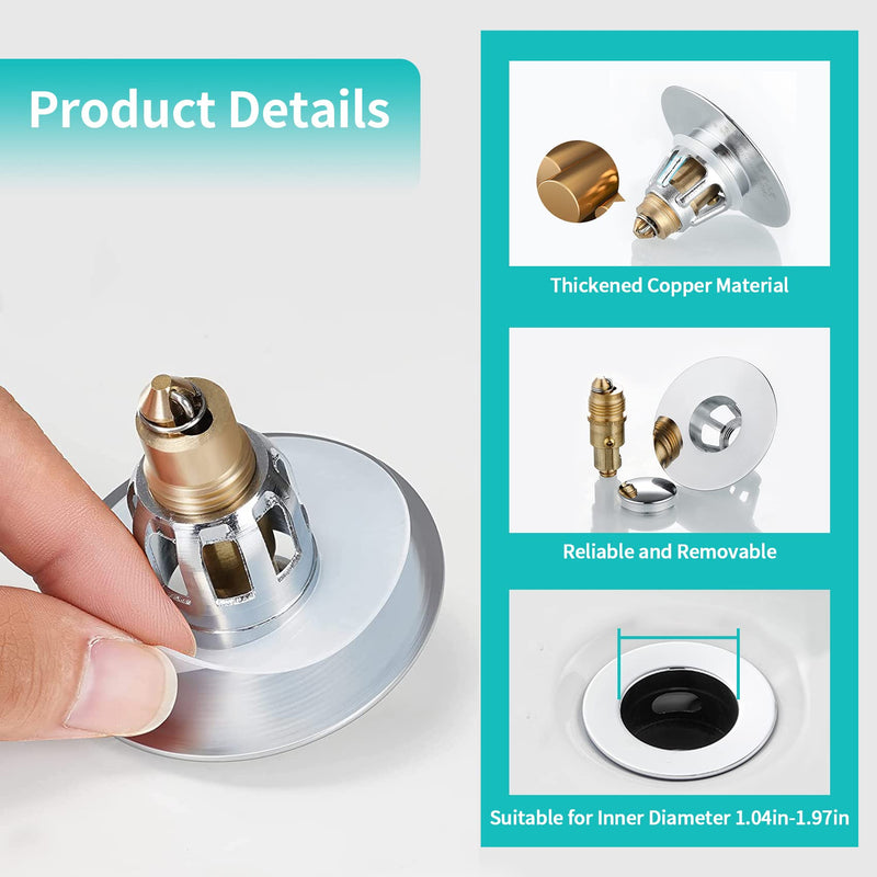 Universal Bathroom Sink Stopper with Hair Catcher, for 1.04-1.97 Inch Drain Hole, Spring Core Bathtub Drain Cover, Pop Up Sink Plug Basin Drain Strainer 1.04-1.97'' - NewNest Australia